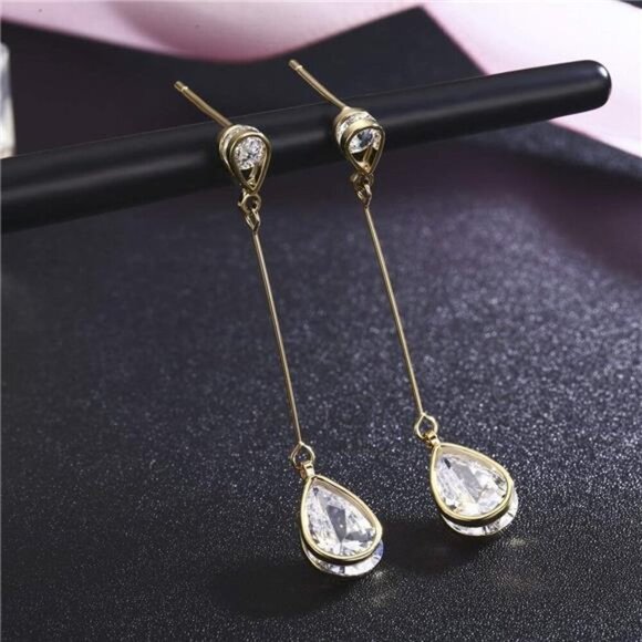 18K Gold Plated or Platinum Plated Cubic Zirconia Drop Earrings for Women - Picture 3 of 14